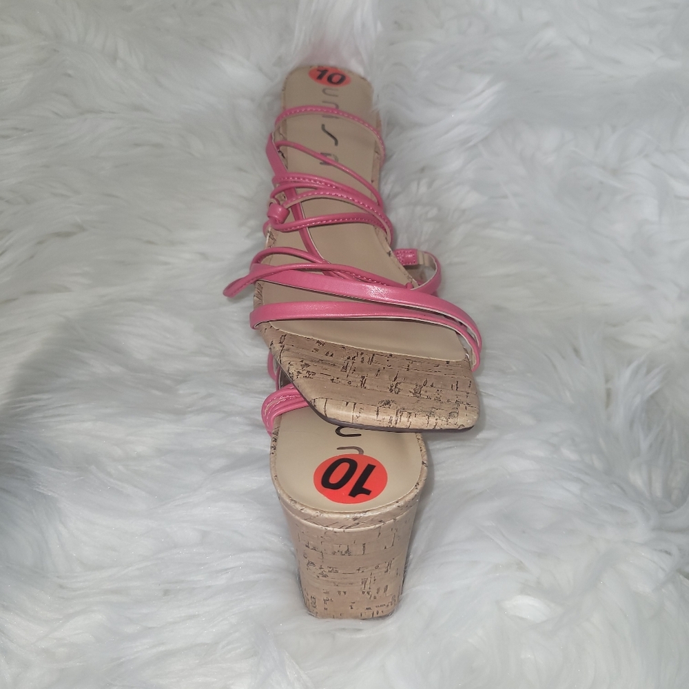Pink Strappy Wedge Sandals